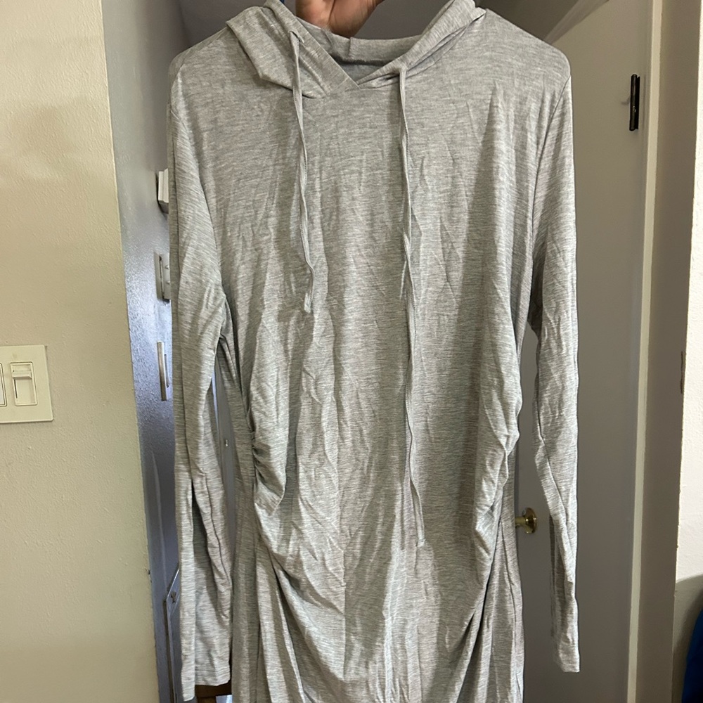 Gray Hooded Long Sleeve Top